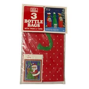 Vintage 1984 Christmas Bottle Bags 3 Jeanmarie Santa Tags Yarn New Old Stock